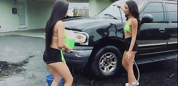  Hot teens washing cars and get banged